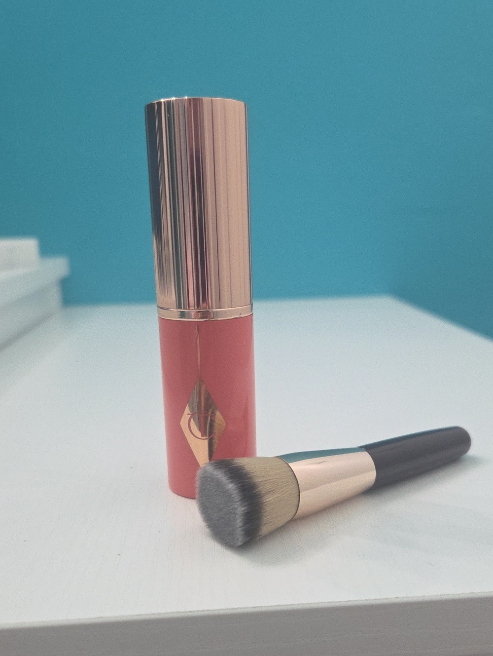 Charlotte Tilbury Unreal Blush Healthy Glow Stick In Poppy Peach With Mini Brush